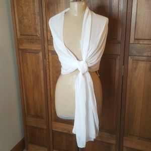 Beaded Bridal Wedding Shawl Wrap, Soft White Chiffon